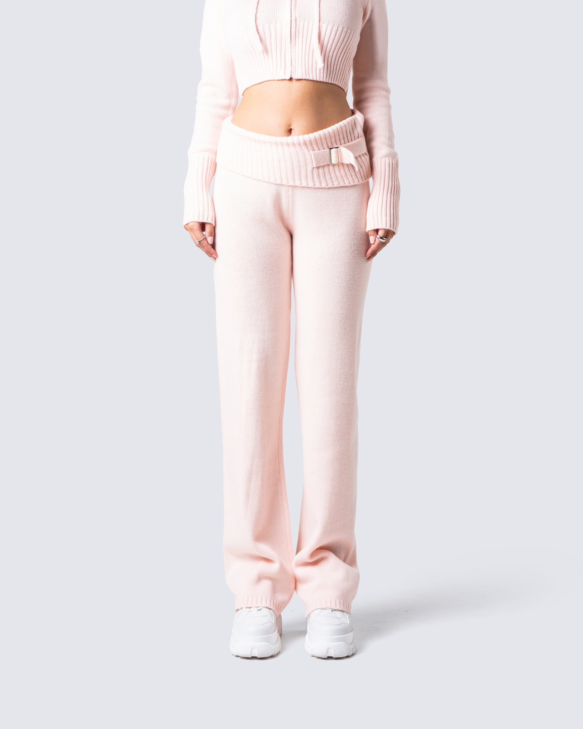 Alyssa Pink Knit Pant model front