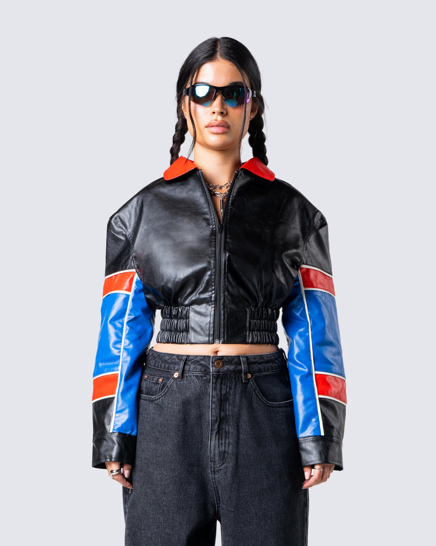 Atlas Black Vegan Leather Jacket model front