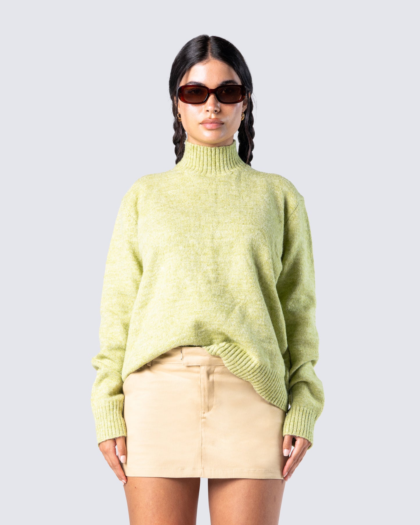 Harwell Green Marled Sweater Top model front