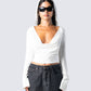Inga White Knit Hooded Draped Top