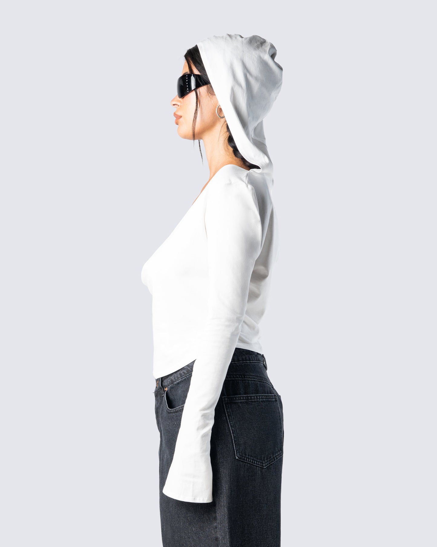 Inga White Knit Hooded Draped Top