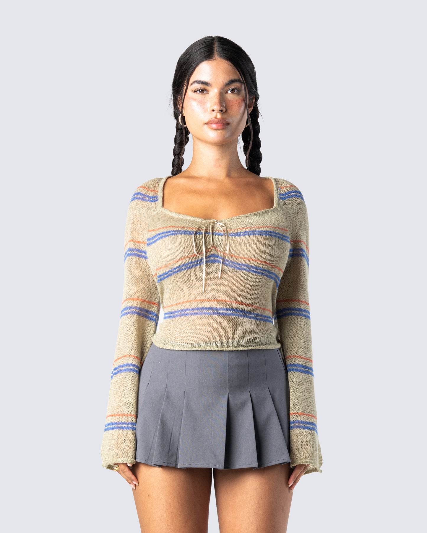 Iona Green Sweater Knit Top model front