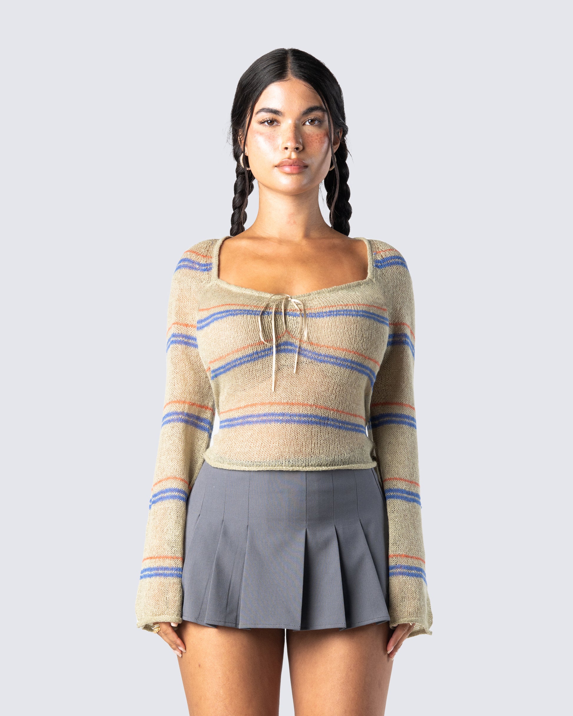 Iona Green Sweater Knit Top model front