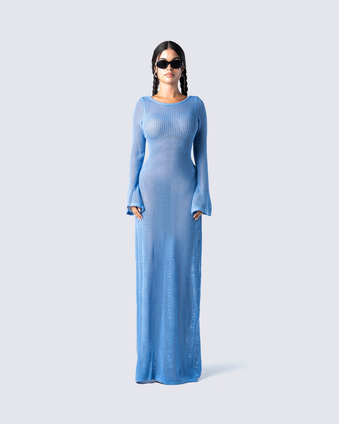 Oren Blue Sweater Knit Dress model front