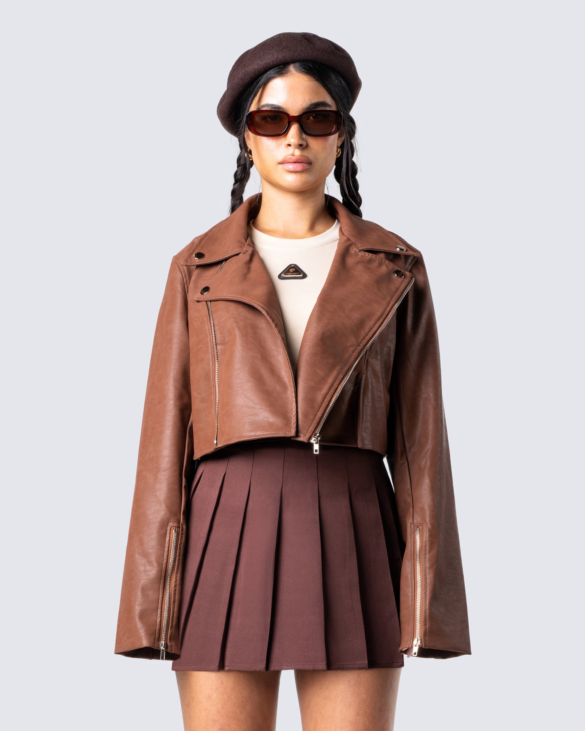 Ronny Brown Vegan Leather Jacket model front